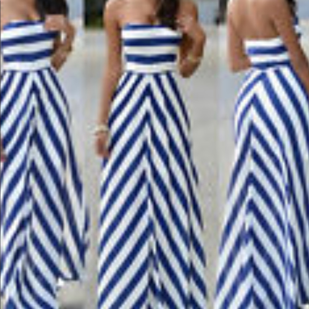 Navy and white sheer maxi dress